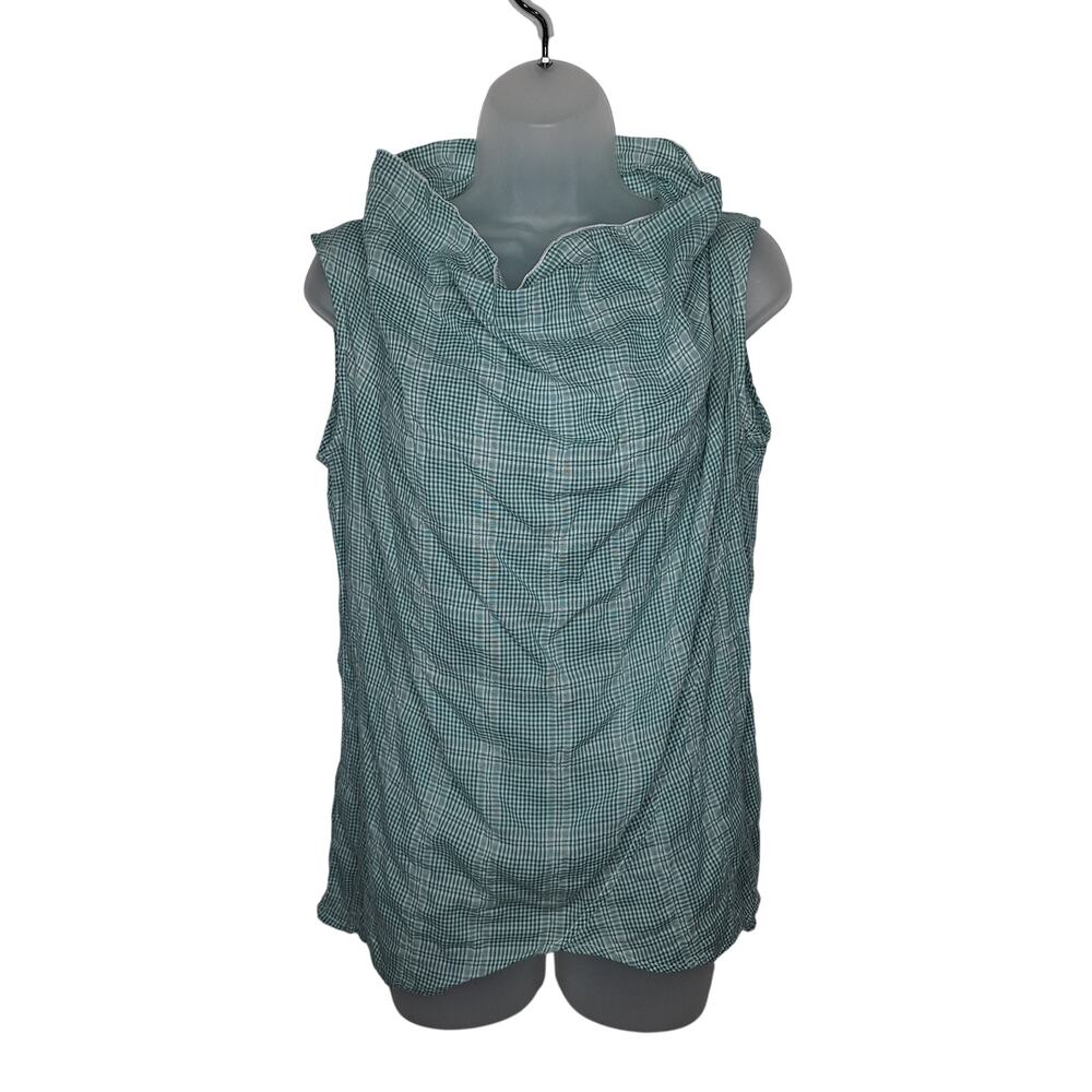 Cut Loose Gingham Cowl Neck Top S Sleeveless Lightweight Crinkle Cotton Tencel
